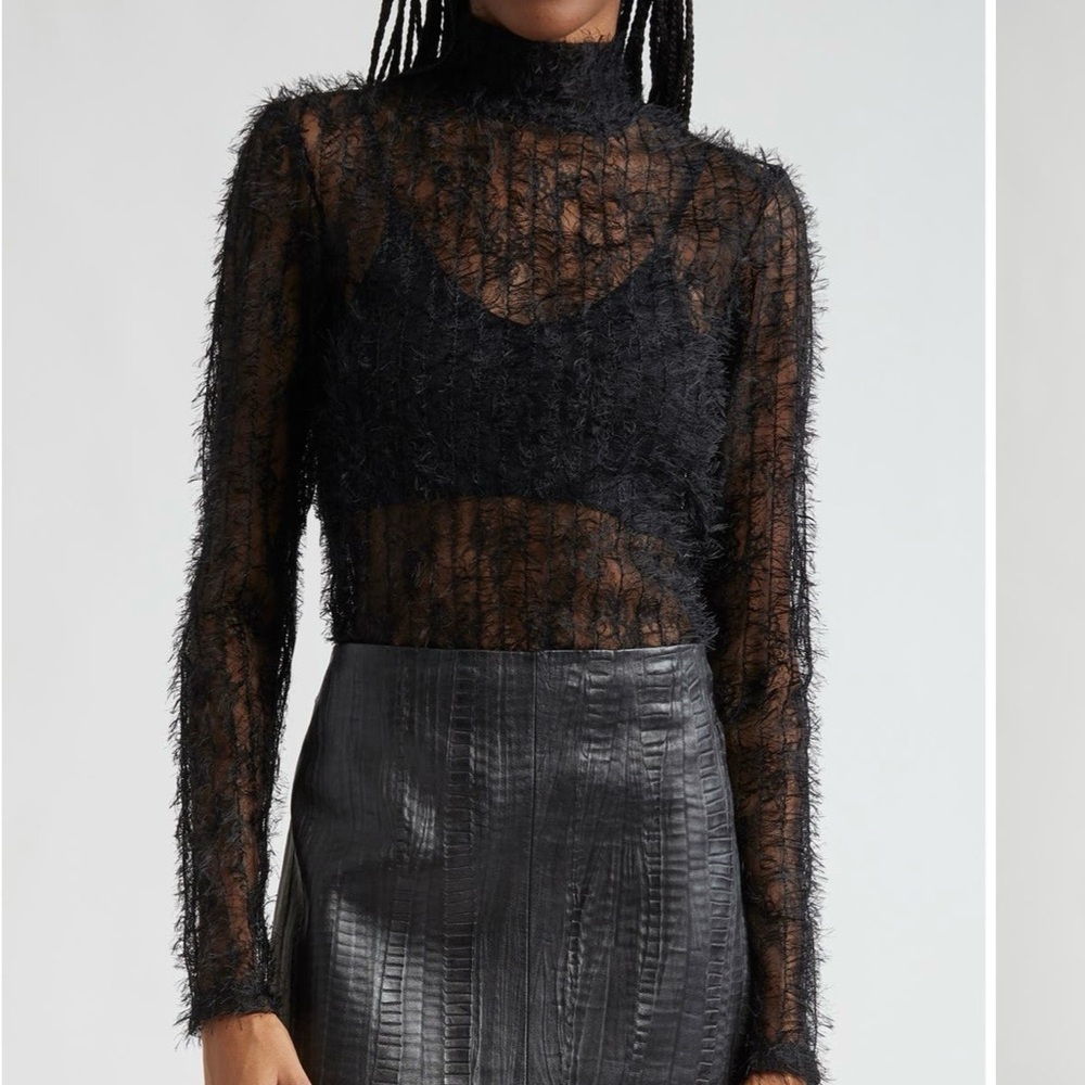 Black Sheer Textured high neck lace Top New without tag